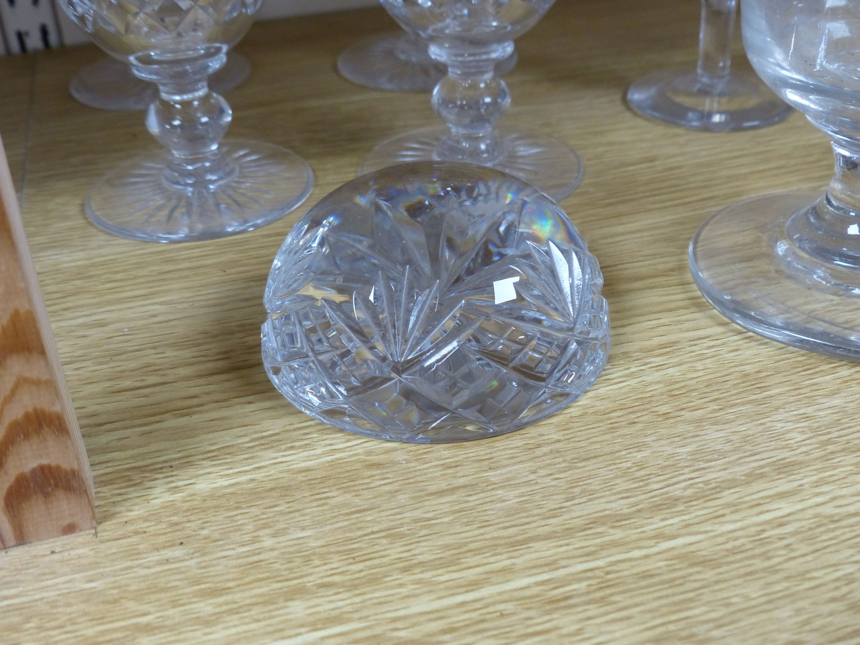 A small collection of wine and ale glasses, rummer height 15cm